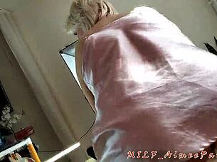 Aimee Hot MILF Rides Bottle in Bathroom with Fisting Anal and Cumshot Glory