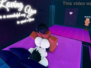 Horny slut contrasts her big ass with monster black cock in wild Roblox game fucking