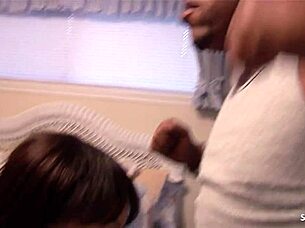 Chubby half-Asian bbw wife rides fat black midget cock