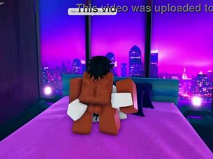 Horny slut contrasts her big ass with monster black cock in wild Roblox game fucking