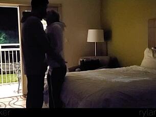 Damn, this hot young slut is getting fucked rough in the motel room with the door wide open for anyone to see