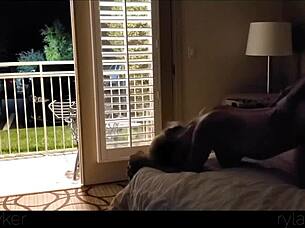 Damn, this hot young slut is getting fucked rough in the motel room with the door wide open for anyone to see