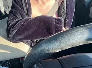 Italian Big Tits Milf Flashes Boobs In Car!