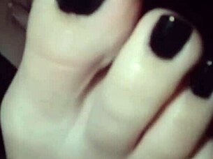 black polish babe worships her own feet with shiny nail polish solo