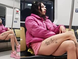 transsexual crossdresser exhibits skimpy skirt flashing panties seductively