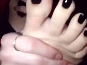 black polish babe worships her own feet with shiny nail polish solo