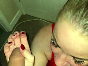 Step mommy deepthroats huge cock licks balls swallows cum on tits