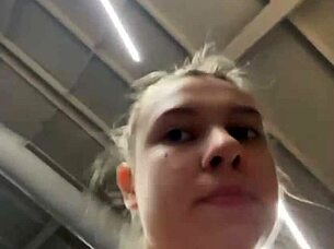 Teen BBW Fingers Fat Tits to Public Gym Cumshot