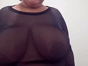 voyeur catches brunette milf with huge tits riding black monster cock cowgirl style