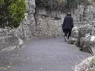 Naughty milf Sarah Janes flashes undresses masturbates publicly outdoors?