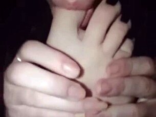 black polish babe worships her own feet with shiny nail polish solo