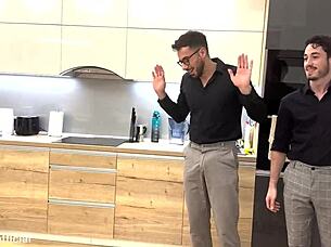 real estate agent ravaged by three cocks double penetration destroys ass at work