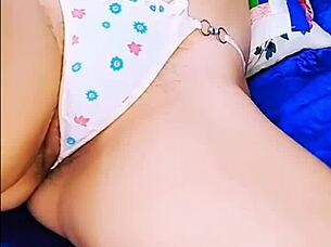 Step mom flashes wet pussy toys for lover caught by horny guy