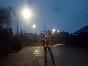 tranny's bound body exposed in outdoor public bdsm