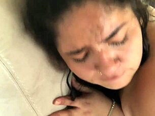 I suck my stepsis pussy in living room till she cums closeup