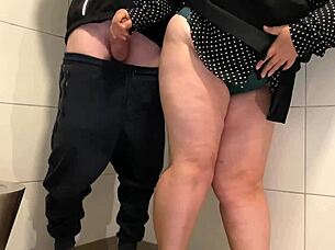 juicy milf strokes cock public toilet