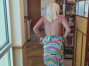 Blonde housewife strips naked flashing wet pussy outdoors