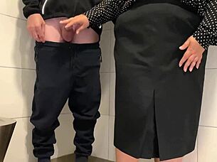 juicy milf strokes cock public toilet