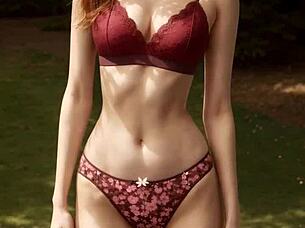 lingerie models pose barefoot under cherry blossoms