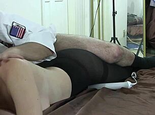 Oiled massage ends with ripped clothes toy assjob cumshot