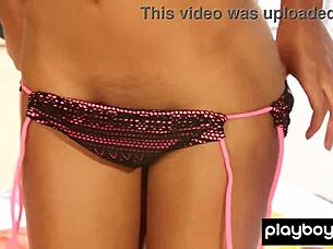 glamorous ebony noelle monique strips naked poolside