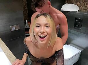 Sexy Skinny Blonde Amateur Fucked Passionately In Toilet