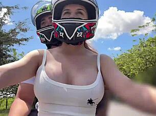 hot latina big tits flashing no bra outdoor pickup