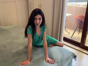 Wanna see babysitter punished with footjob fuck on balcony?