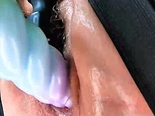 fat bbw squirts juicy pussy gaping dildo stretch