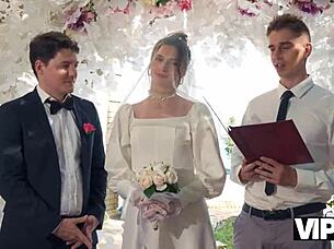 i was the bride in dress taking hard anal creampie while cuckold guests watched outdoors