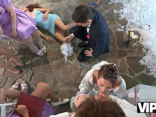 i was the bride in dress taking hard anal creampie while cuckold guests watched outdoors