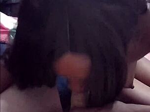 Skinny ebony babe sucks small white cock hungry