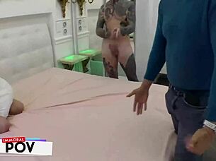 Josephine Jackson's massive tits lead stepdads' wild orgy gangbang