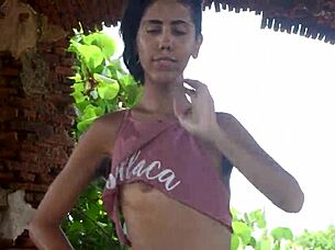Skinny latina strips teases flashes at public beach