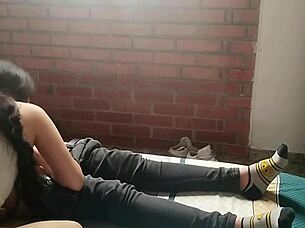 horny teen strokes cock and swallows cum pov