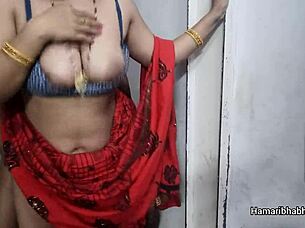 desi bhabhi in red saree gets hardcore fucked by lover