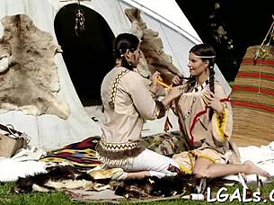 two lesbian teens seduce with passionate stares and licks