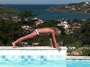 sexy spanish babe takes hardcore anal poolside in ibiza