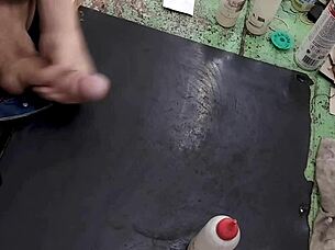 i sneak masturbate on workbench at work skinny big cock tease