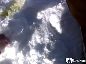 hot slut flashes tits pees snow wildly!