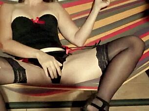 omg french blonde in lingerie heels and stockings fucks herself silly with dildos 😍🔥