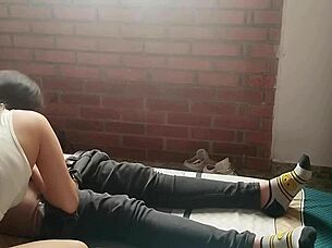 horny teen strokes cock and swallows cum pov