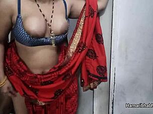 desi bhabhi in red saree gets hardcore fucked by lover