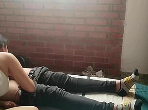 horny teen strokes cock and swallows cum pov