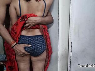 desi bhabhi in red saree gets hardcore fucked by lover