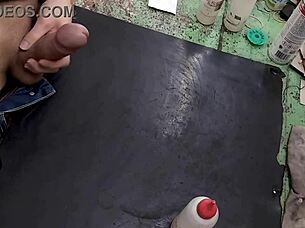 i sneak masturbate on workbench at work skinny big cock tease