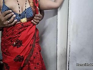 desi bhabhi in red saree gets hardcore fucked by lover