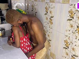 petite ebony babe bent over kitchen rough big black cock doggystyle homemade