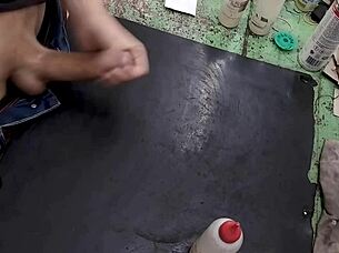 i sneak masturbate on workbench at work skinny big cock tease