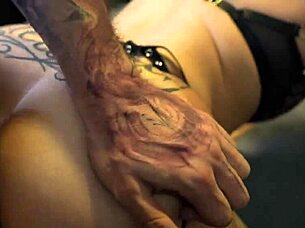 Blonde inked MILF gets her tight asshole and shaved cunt stretched by thick huge cock